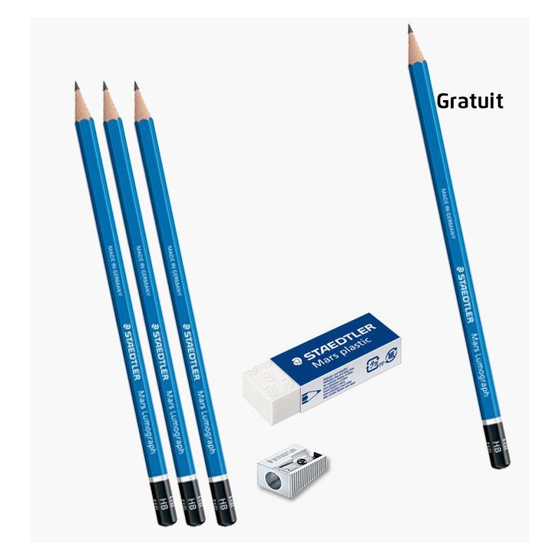 Ensemble 4xCrayons Noir + Taille Crayon + Gomme Ensemble 4xCrayons Noir + Taille Crayon + Gomme