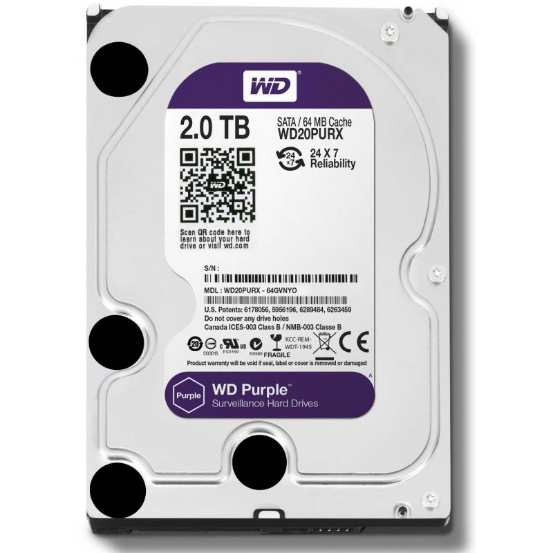 Disque Dur Interne 3.5" Pour Video Surveillance Western Digital Purple 2 To Disque Dur Interne 3.5" Pour Video Surveillance Western Digital Purple 2 To
