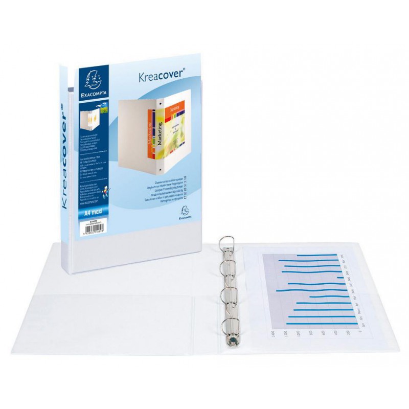 Classeur rembordé Krea Cover 4 anneaux en D 50mm / Blanc Classeur rembordé Krea Cover 4 anneaux en D 50mm / Blanc