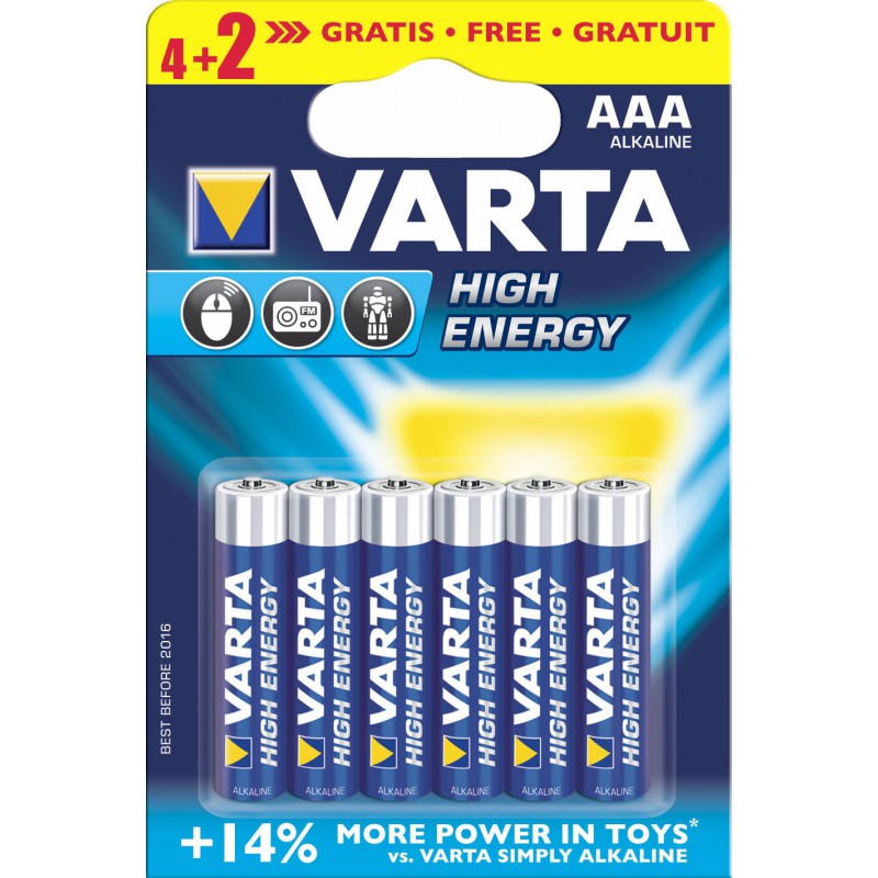 4x Piles AAA Varta High Energy LR03 BP4 + 2 Piles offertes 4x Piles AAA Varta High Energy LR03 BP4 + 2 Piles offertes