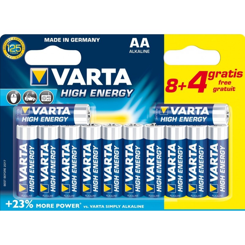 8x Piles AA Varta High Energy LR6 BP8 + 4 Piles offertes 8x Piles AA Varta High Energy LR6 BP8 + 4 Piles offertes