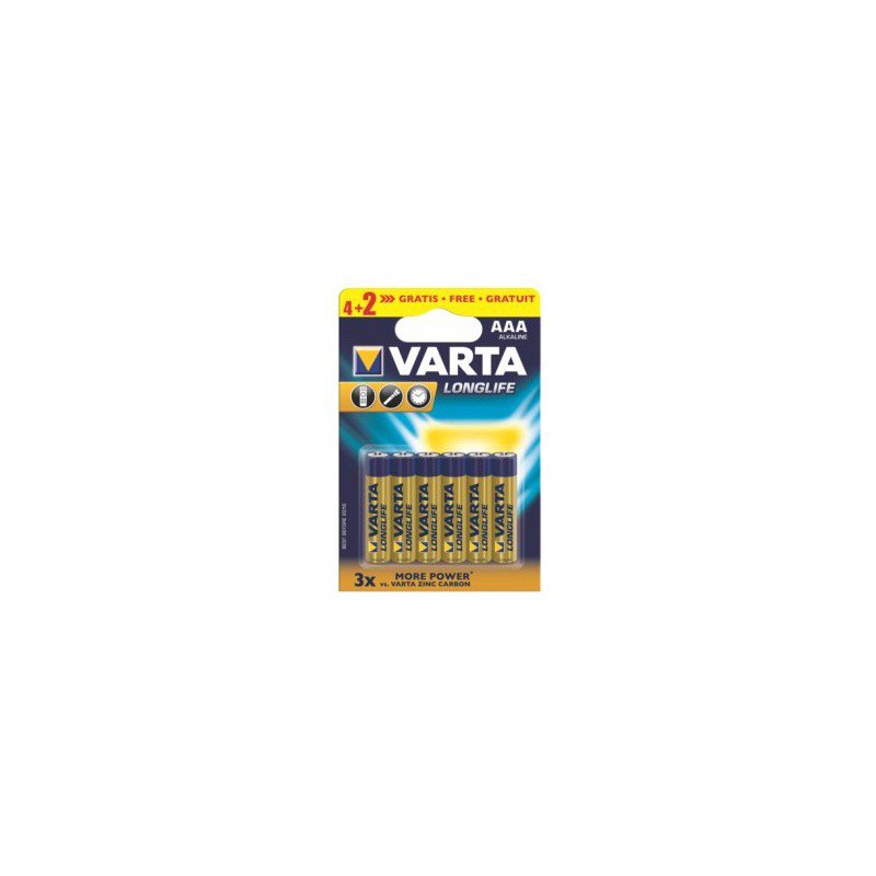 4x Piles AAA Varta LongLife LR03 BP4 + 2 Piles offertes 4x Piles AAA Varta LongLife LR03 BP4 + 2 Piles offertes