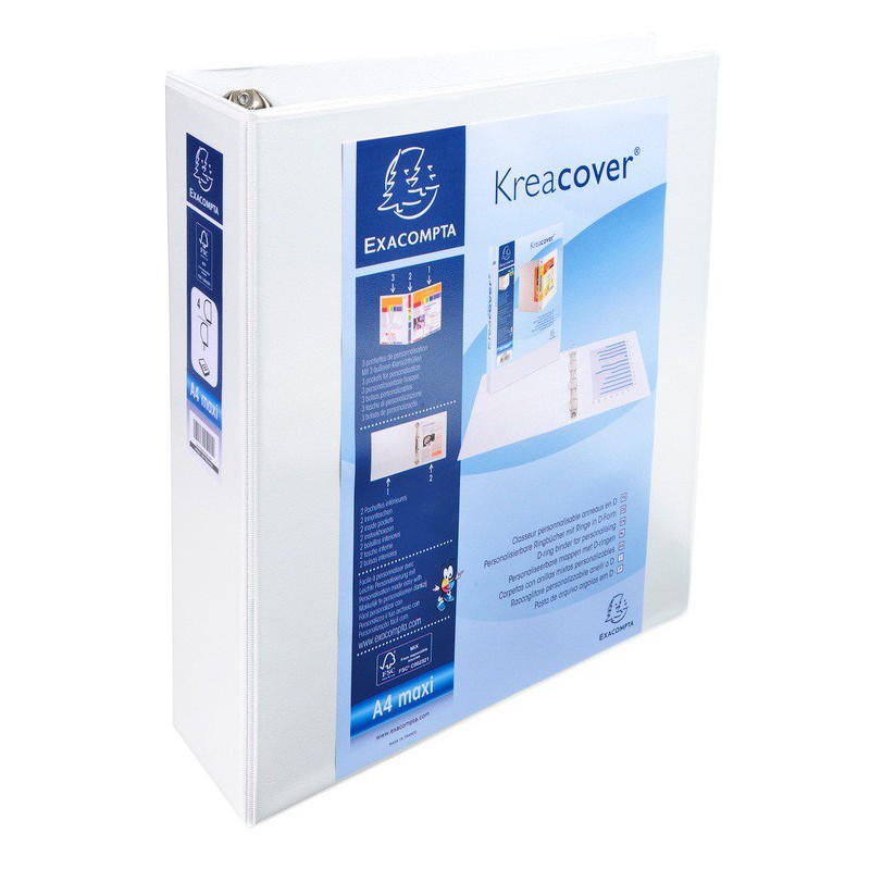 Classeur Krea Cover 4 Anneaux en D 60mm A4 / Blanc Classeur Krea Cover 4 Anneaux en D 60mm A4 / Blanc