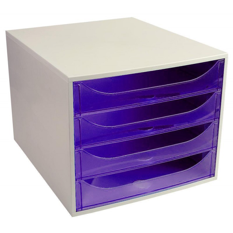 Bloc de 4 Tiroirs Ecobox / Gris & Violet Bloc de 4 Tiroirs Ecobox / Gris & Violet
