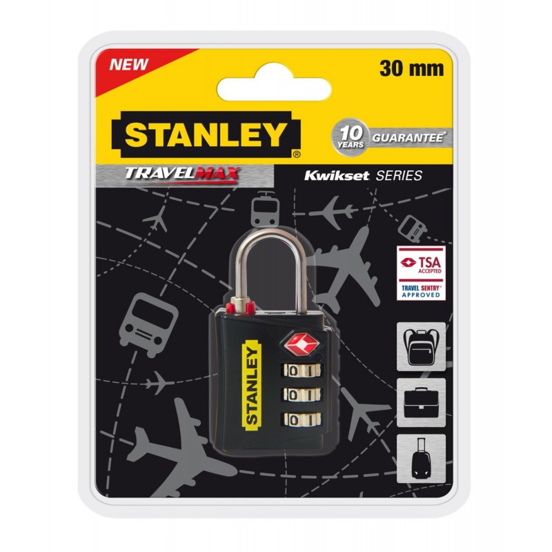 Cadenas à combinaison 3 chiffres avec indicateur TSA Stanley Noir / 30mm Cadenas à combinaison 3 chiffres avec indicateur TSA Stanley Noir / 30mm