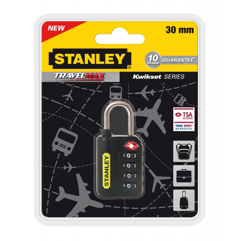 Cadenas de voyage Stanley à combinaison 4 chiffres avec indicateur TSA / 30mm Cadenas de voyage Stanley à combinaison 4 chiffres avec indicateur TSA / 30mm