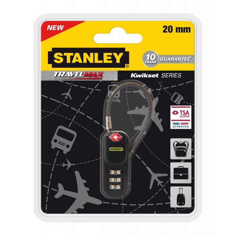 Cadenas de voyage Stanley à combinaison 3 chiffres / Ance câble 20mm Cadenas de voyage Stanley à combinaison 3 chiffres / Ance câble 20mm