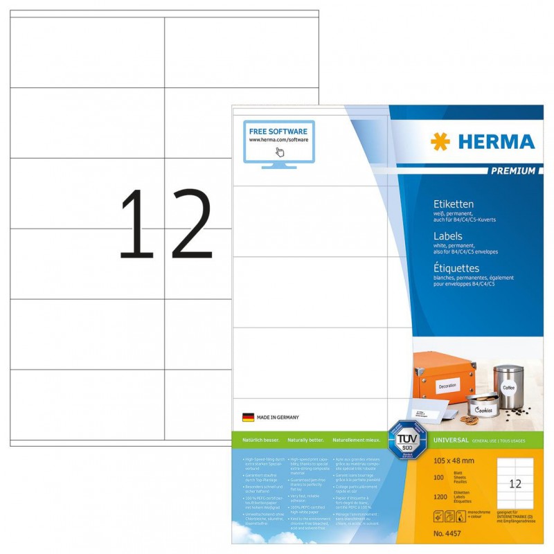 1200x Étiquettes HERMA Premium A4 / 105x48 mm 1200x Étiquettes HERMA Premium A4 / 105x48 mm