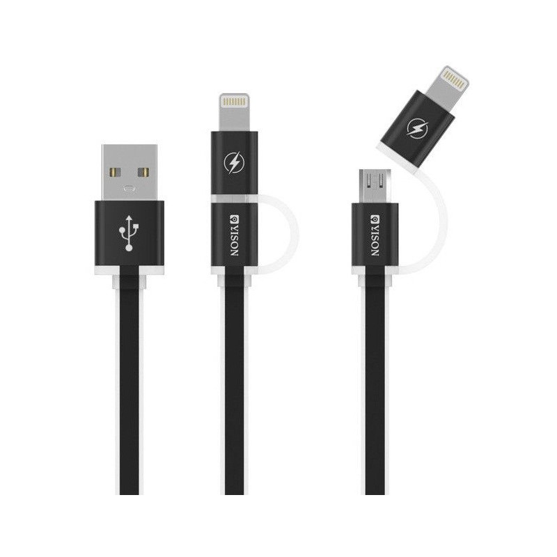 Câble YISON 2en1 USB vers Micro USB / Lightning / Noir Câble YISON 2en1 USB vers Micro USB / Lightning / Noir