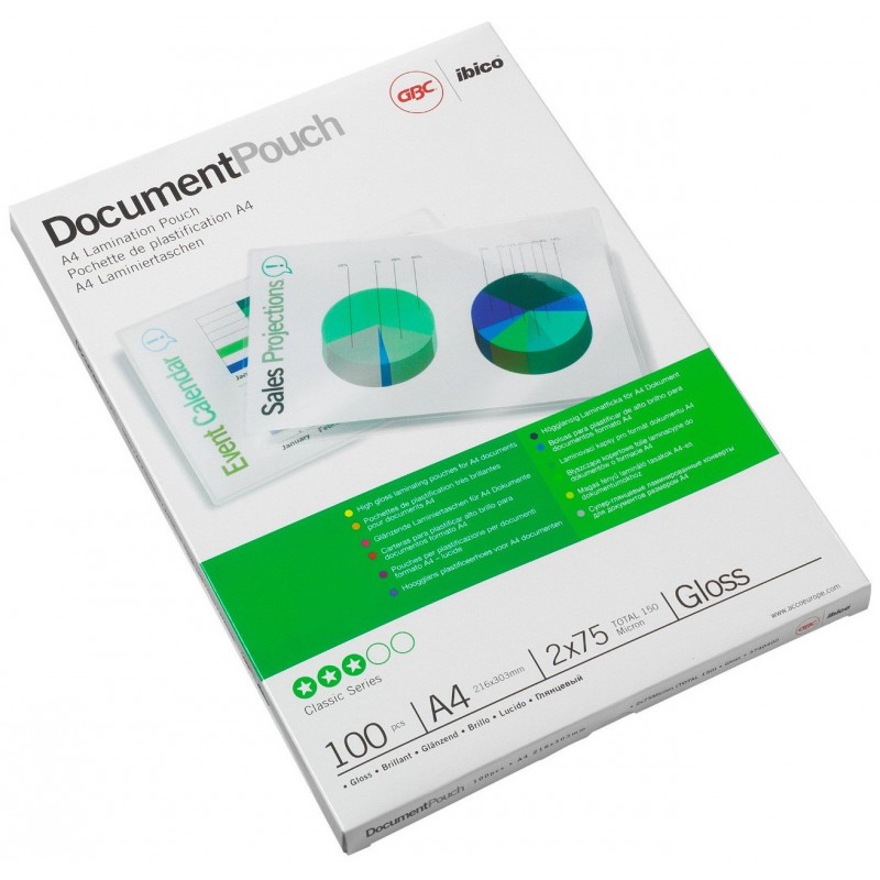 100x Pochettes de plastification GBC A4 brillant 2x75 microns 100x Pochettes de plastification GBC A4 brillant 2x75 microns