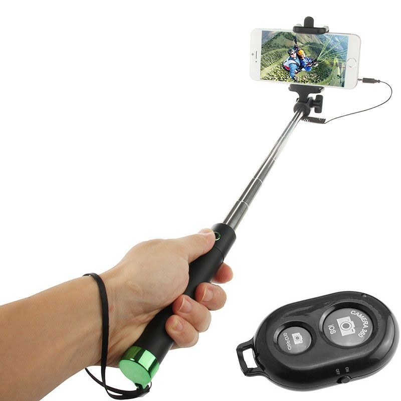 Perche télescopique selfie Bluetooth avec Télécommande / Vert Perche télescopique selfie Bluetooth avec Télécommande / Vert