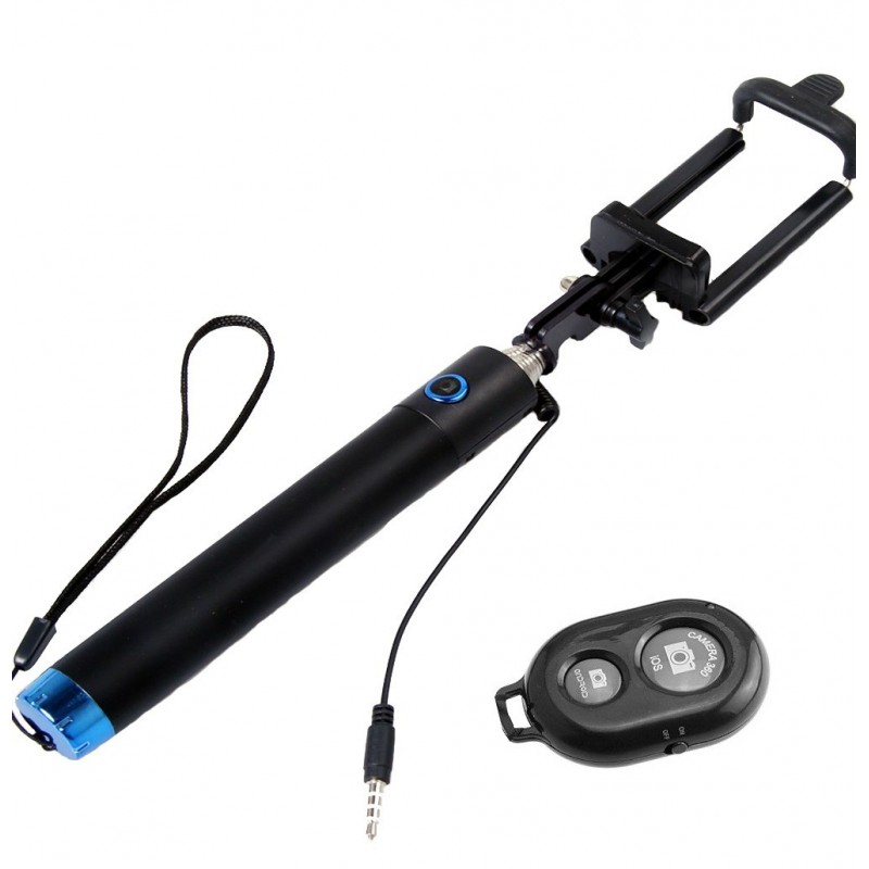 Perche télescopique selfie Bluetooth avec Télécommande / Bleu Perche télescopique selfie Bluetooth avec Télécommande / Bleu