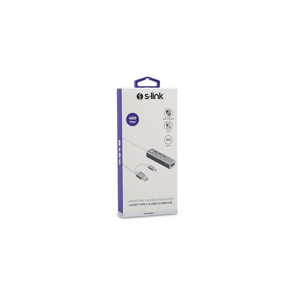 Hub S-link Swapp USB + USB Type C Vers 4x Ports USB 2.0