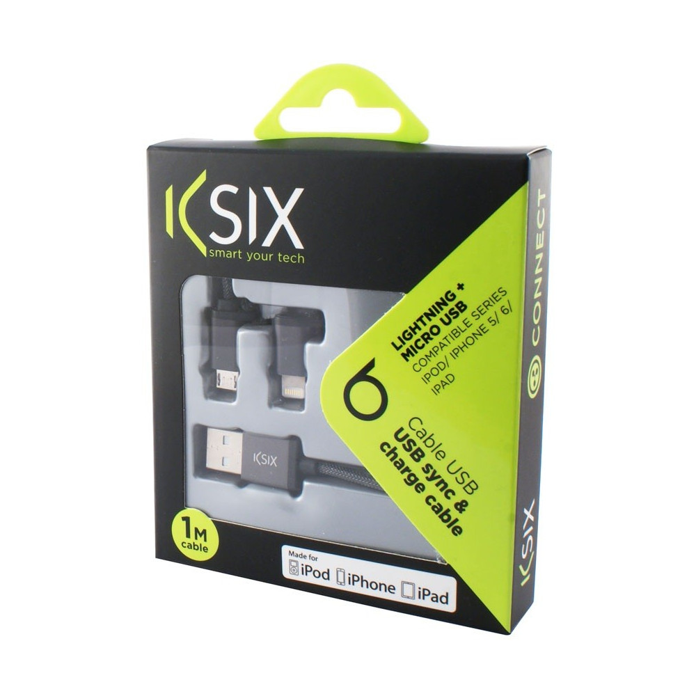 Câble Ksix 2en1 USB vers Micro USB / Lightning / Noir