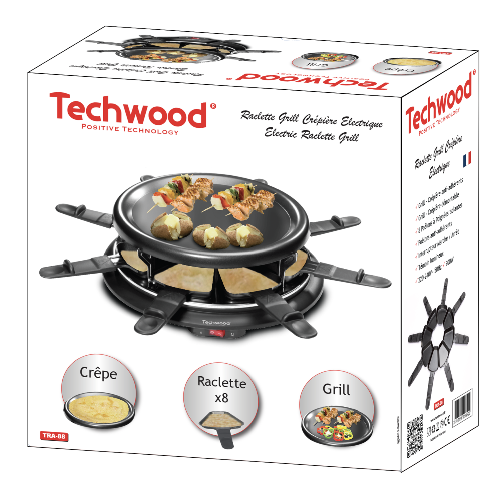 Raclette / grill 8 personnes + crêpière Techwood TRA-88