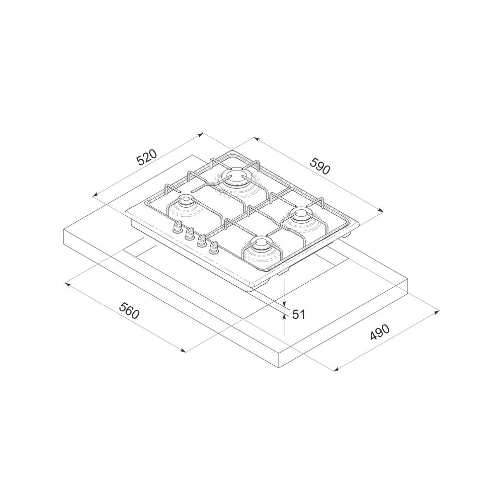 Table de cuisson Focus F408X / 60 cm / Inox