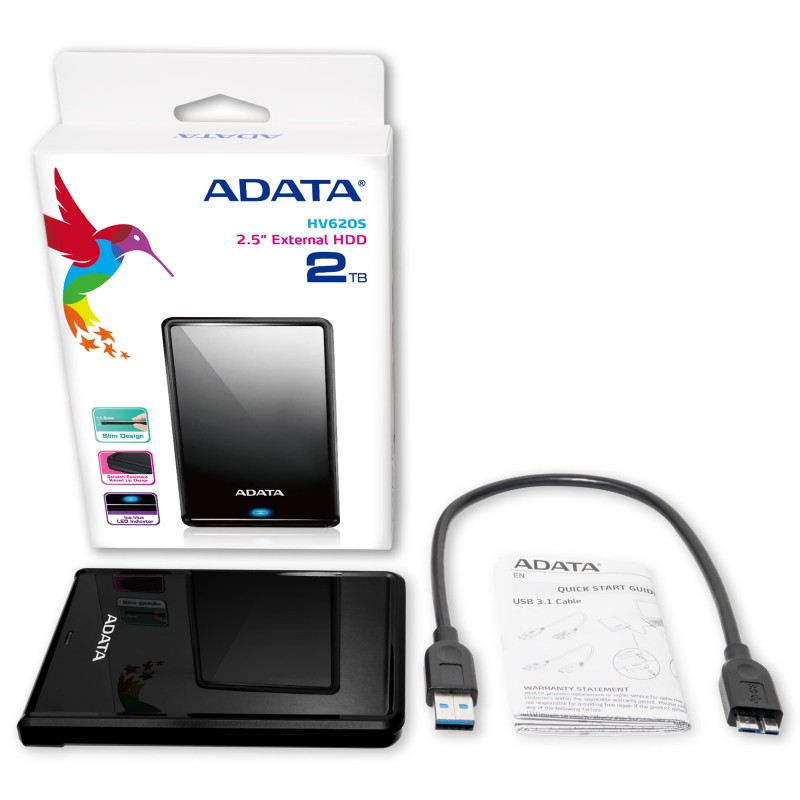 DISQUE DUR EXTERNE ADATA HV620S USB 3.1 / 2 TO / NOIR