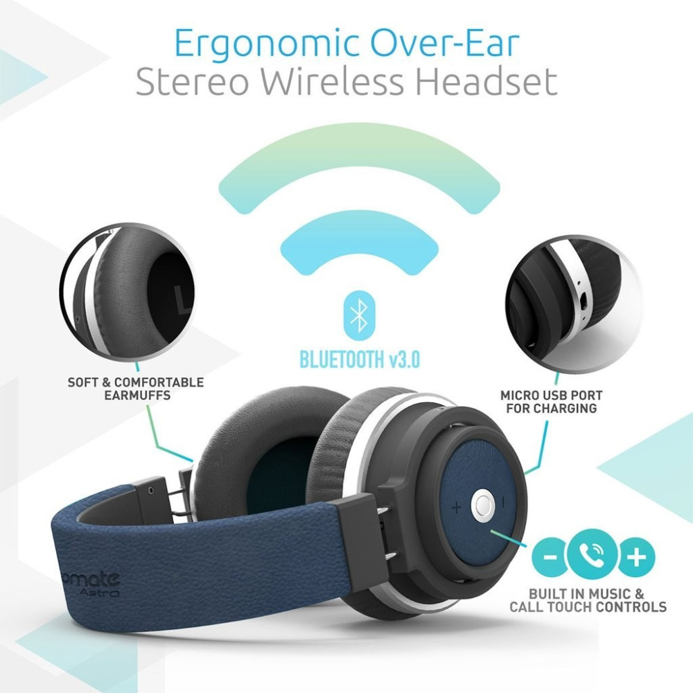 Casque Stéréo Bluetooth Sans fil Promate Astro / Bleu