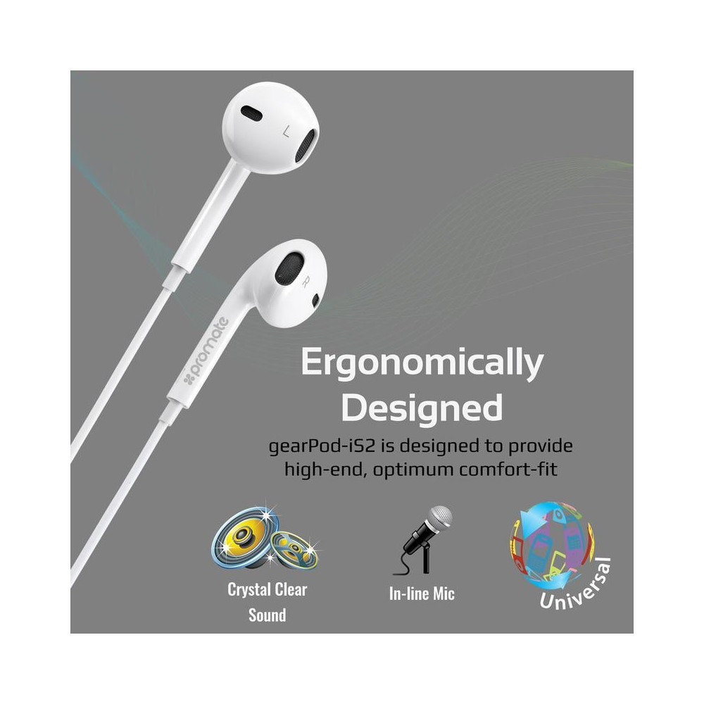 Écouteurs stéréo avec micro Promate GearPod-IS2 / Blanc
