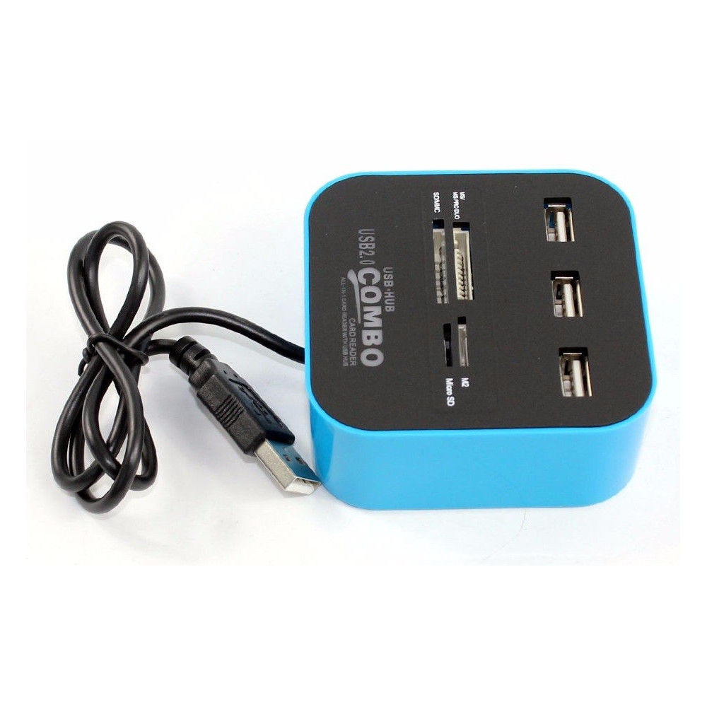 Hub 3 ports USB 2.0 + Lecteur de cartes / Bleu