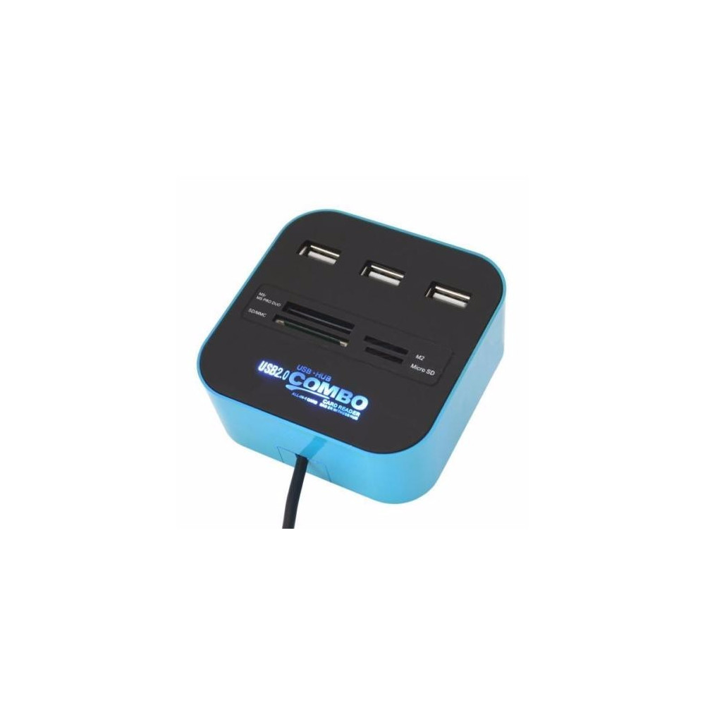 Hub 3 ports USB 2.0 + Lecteur de cartes / Bleu