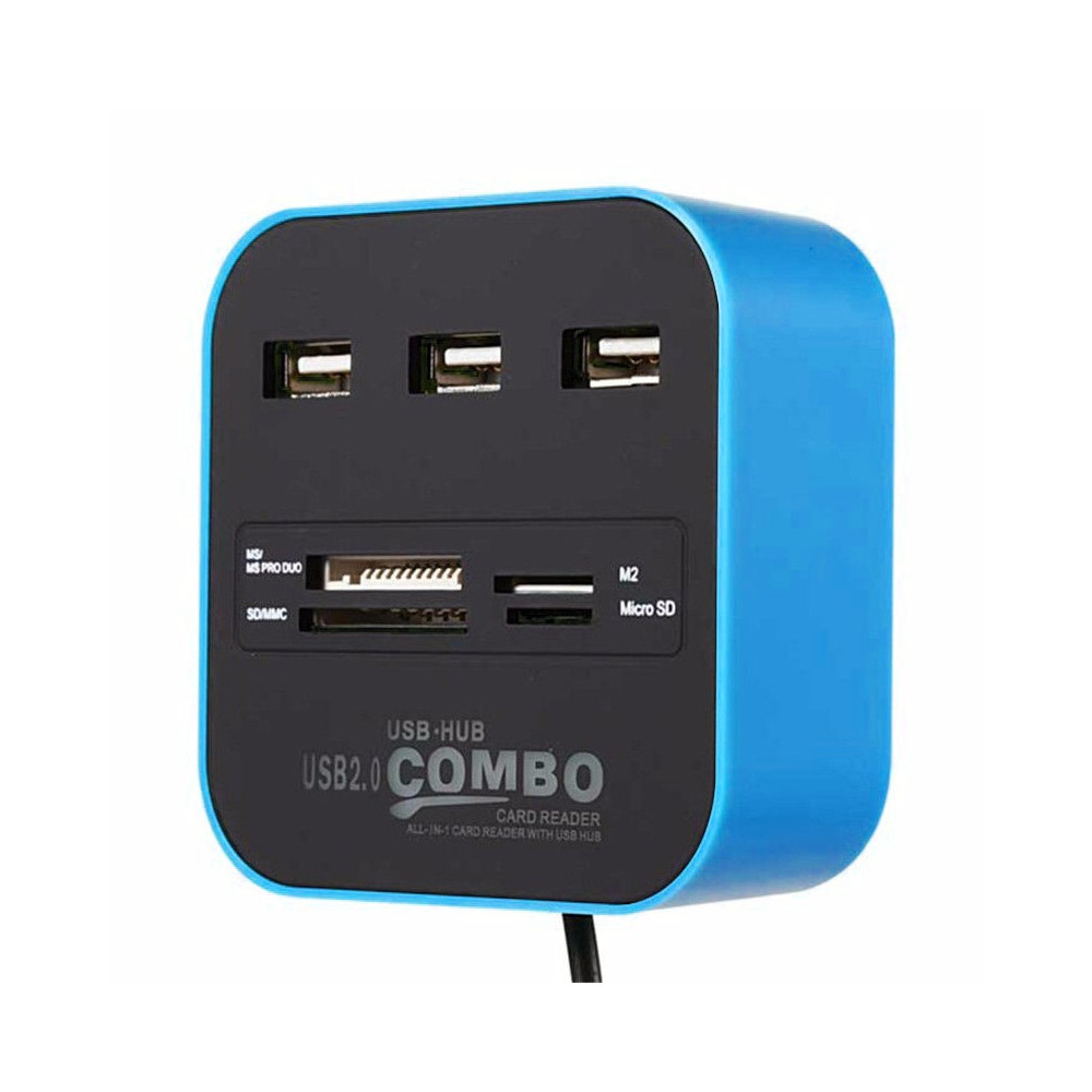 Hub 3 ports USB 2.0 + Lecteur de cartes / Bleu
