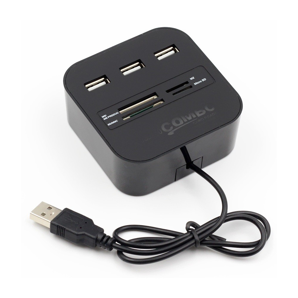 Hub 3 ports USB 2.0 + Lecteur de cartes / Noir
