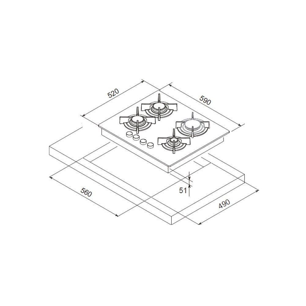 Table de cuisson Encastrable Focus F.409B / 60 cm / Vitro Noir