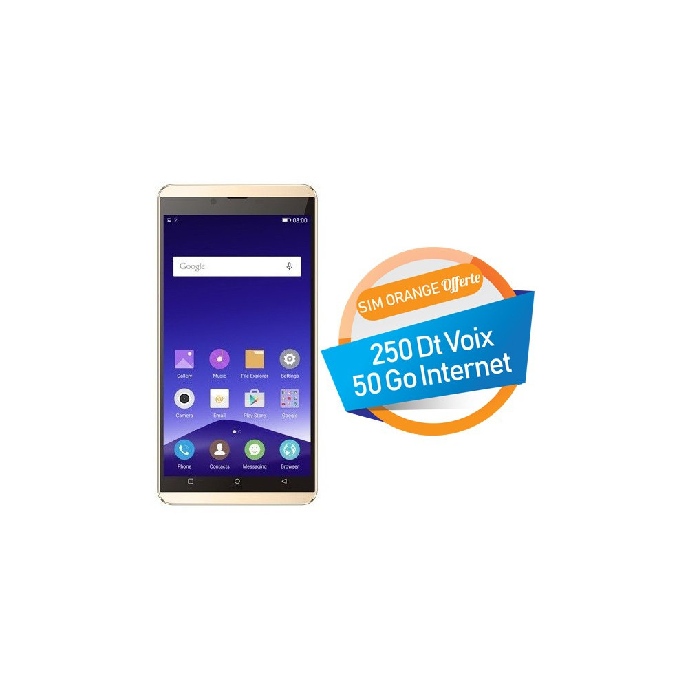 Téléphone Portable Condor Plume P8 Lite  / 4G / Double SIM / Gold + Film + Coque + Support + SIM Orange Offerte (50 Go)