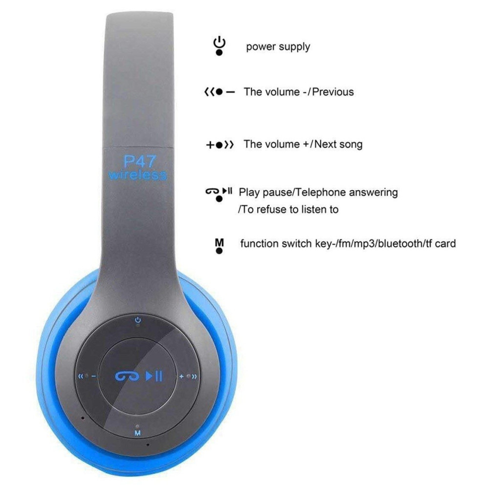 Casque-Micro Bluetooth P47 / Gris & Bleu