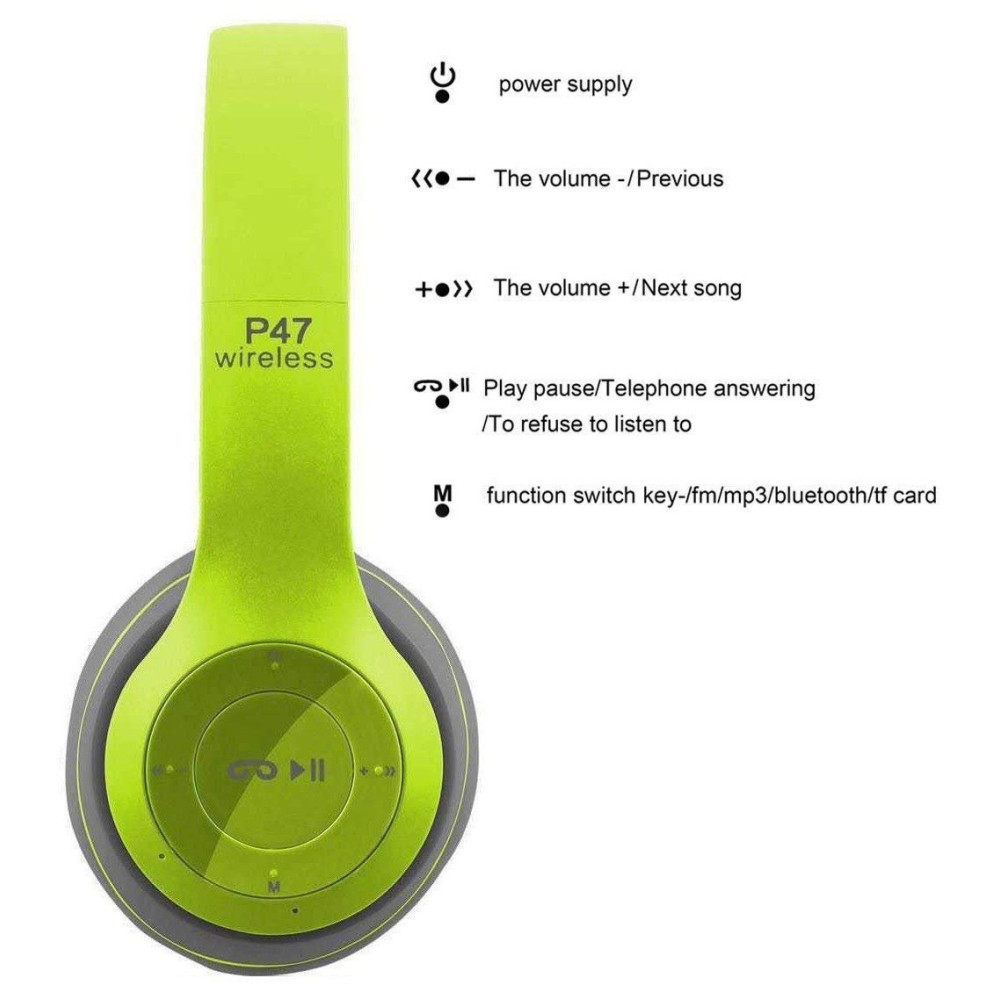 Casque-Micro Bluetooth P47 / Vert & Gris