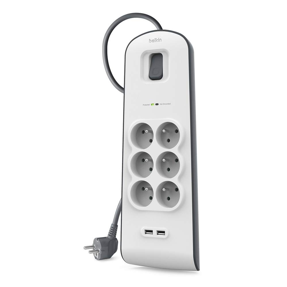 Multiprise parafoudre Belkin 6 prises avec 2 ports USB 2.4 A