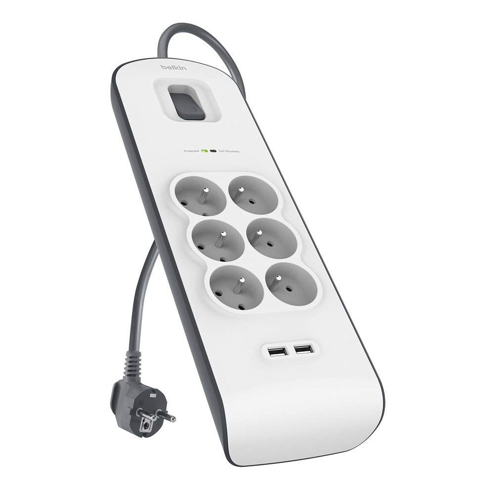 Multiprise parafoudre Belkin 6 prises avec 2 ports USB 2.4 A