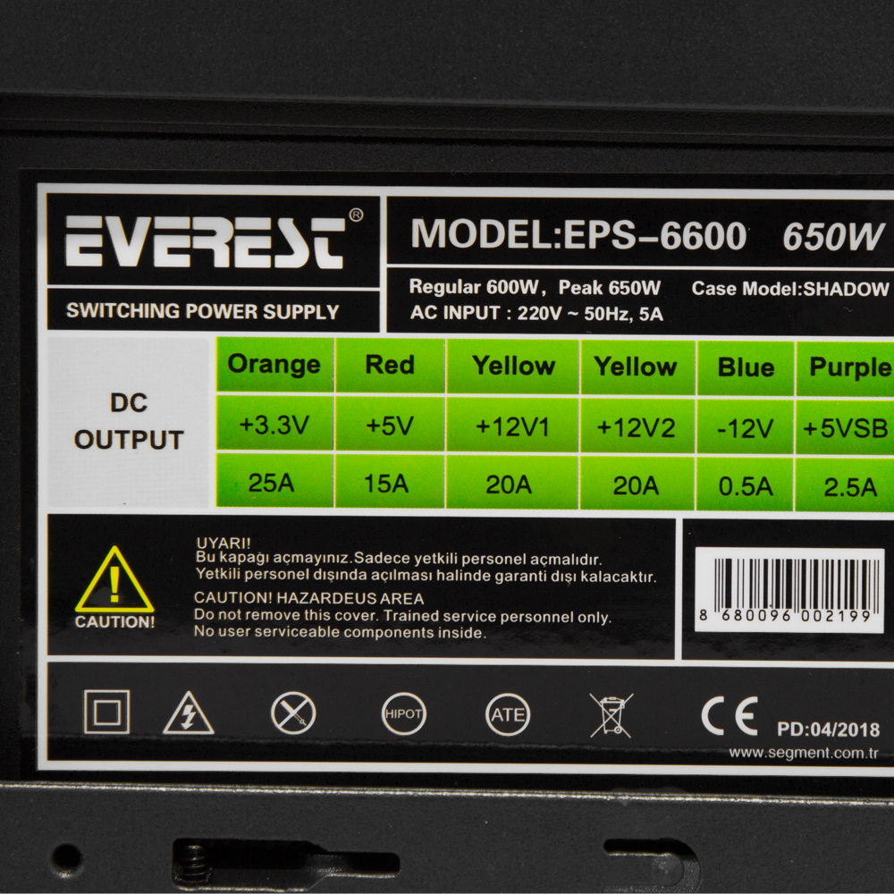Boiter Gaming Everest Rampage SHADOW LED avec Fenêtre / 600W