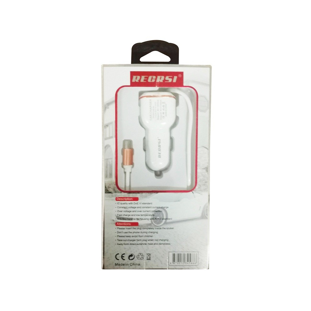 Chargeur Allume Cigare RECRSI 2-en-1 2 USB 2.1A / Blanc