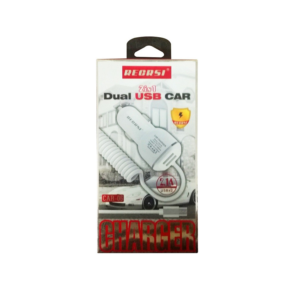 Chargeur Allume Cigare RECRSI 2-en-1 2 USB 2.1A / Blanc
