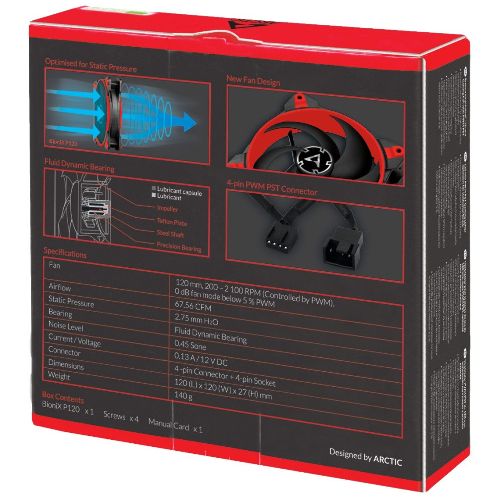 Ventilateur de boîtier pour Gamer Arctic BioniX P120 / Rouge