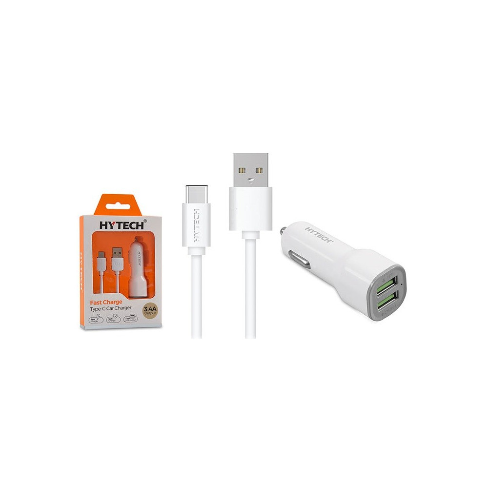 Chargeur Allume Cigare Hytech + Câble Type C / HY-X46 / 3.4A / Blanc