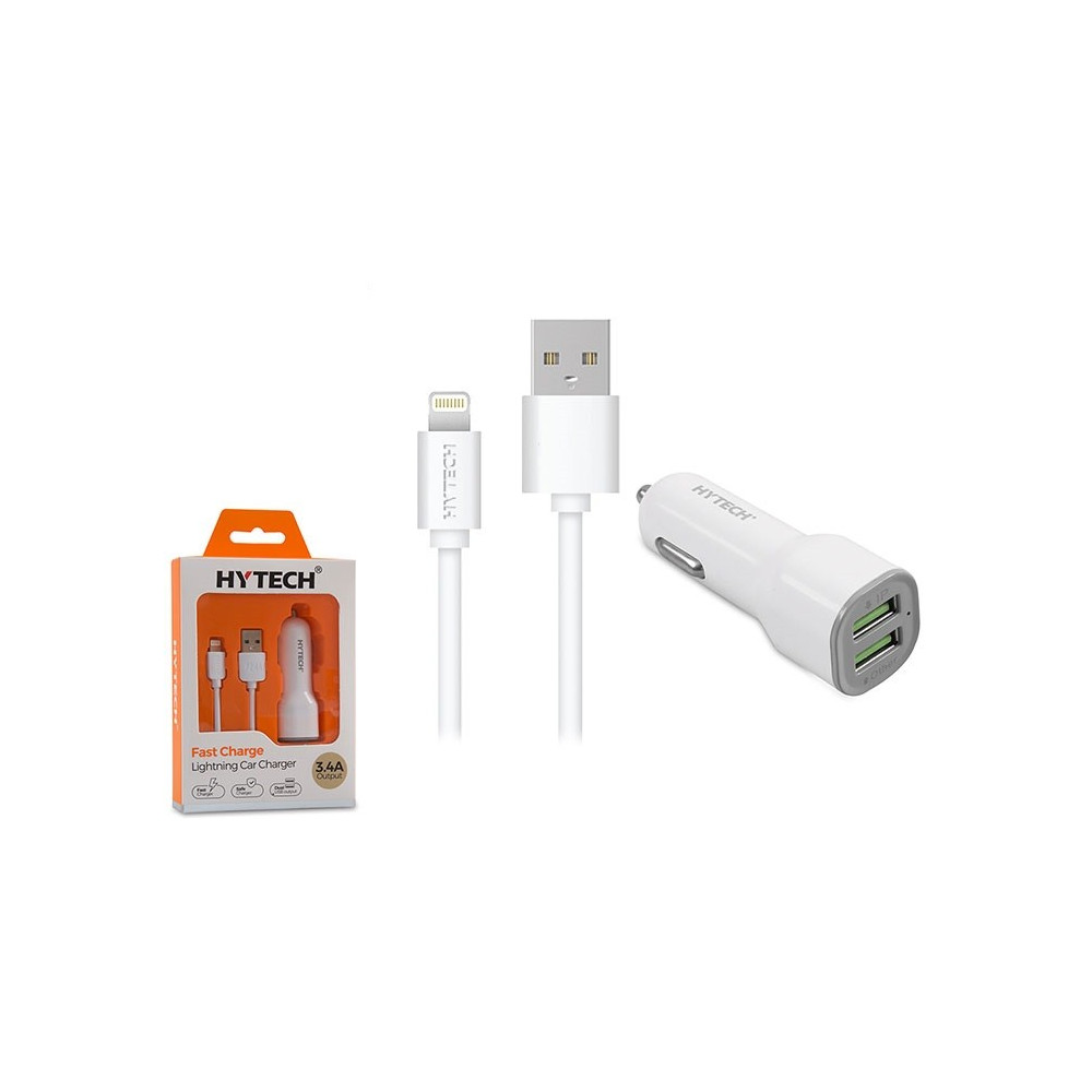 Chargeur Allume Cigare Hytech + Câble Lightning / HY-X44 / 3.4A / Blanc