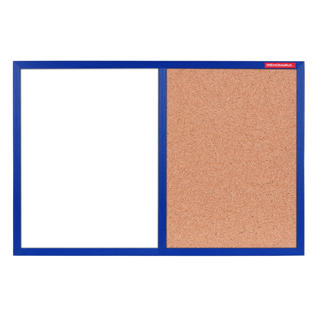 Tableau Mixte Blanc magnétique et Liège cadre en bois 60 x 40 / Bleu Foncé