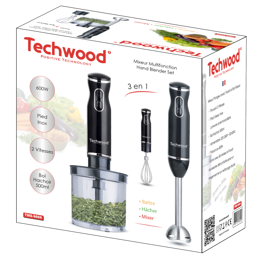 Mixeur Plongeant 3 en 1 Techwood TMS-9666 / Noir