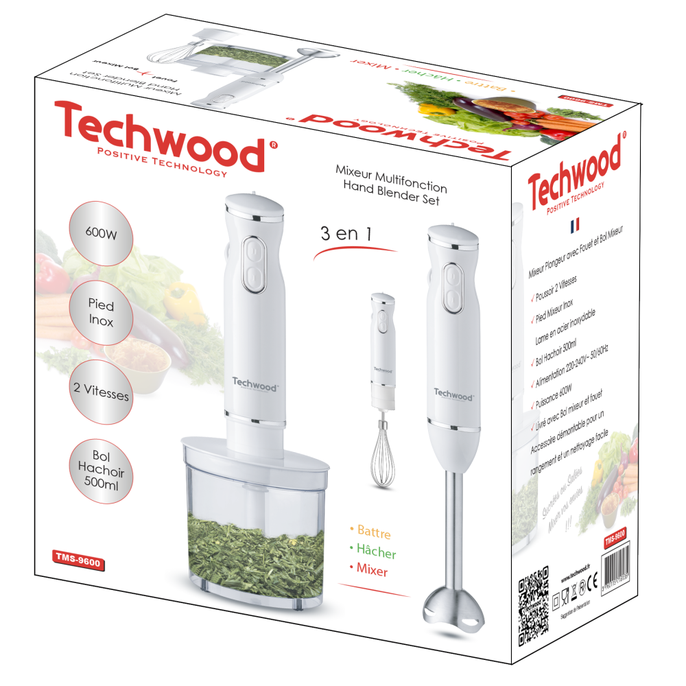 Mixeur Plongeant 3 en 1 Techwood TMS-9600 / Blanc