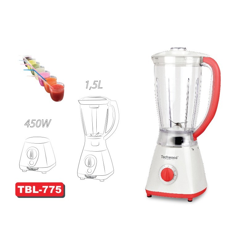 Slide  #1 Blender Techwood TBL-775 / 1.5L / 450W / Rouge & Blanc