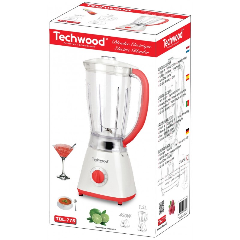 Slide  #2 Blender Techwood TBL-775 / 1.5L / 450W / Rouge & Blanc