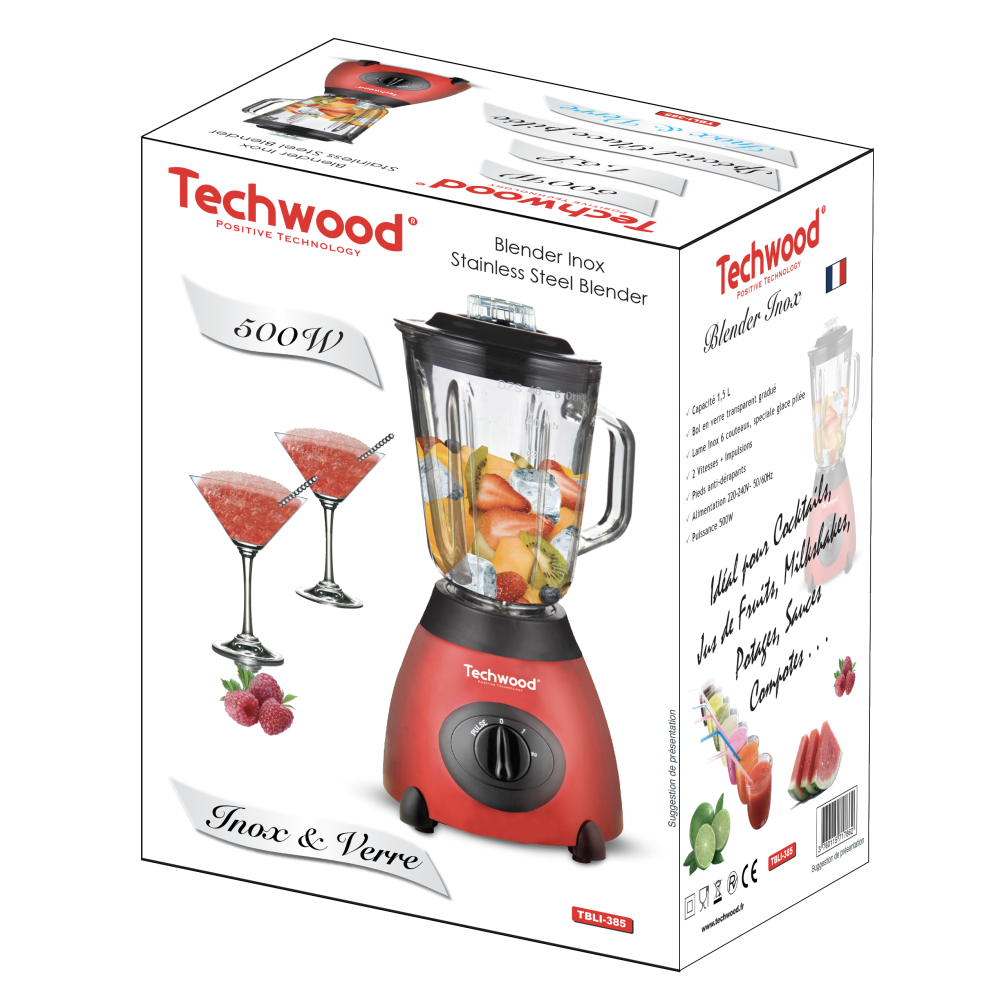 Blender INOX Techwood TBLI-385 / 1.5L / 500W / Rouge