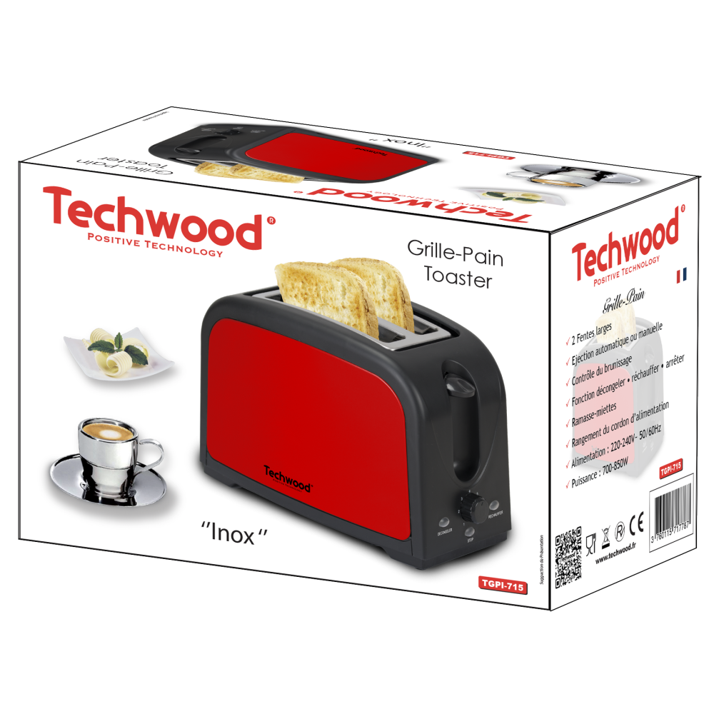 Grill pain Inox Techwood TGPI-715 / Rouge