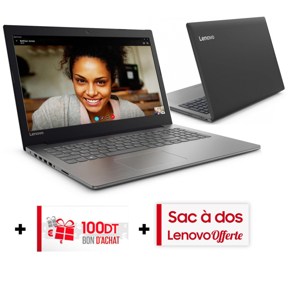 Pc Portable Lenovo IdeaPad 330-15ICH / i7 8è Gén / 8 Go / Gris + SIM Orange 30 Go + Bon d'achat 100dt + Sac à Dos Lenovo