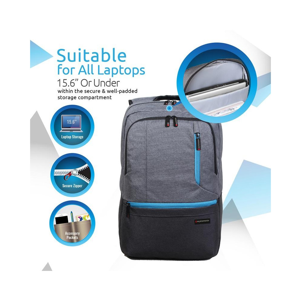 Sac à dos Promate Ascend-BP Étanche pour Pc Portable 15.6" / Gris