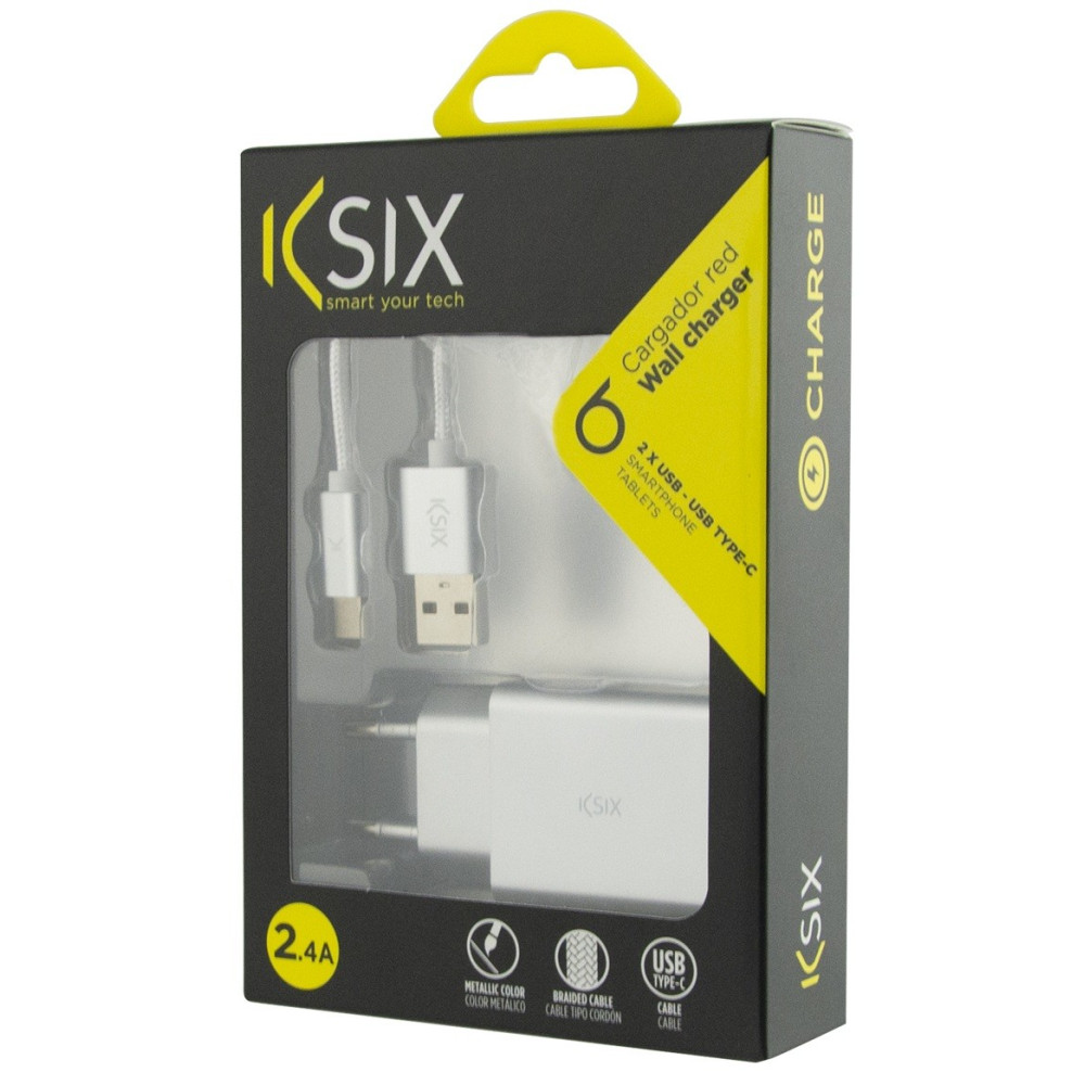 Chargeur Secteur KSix 2 USB / USB Type C / Silver