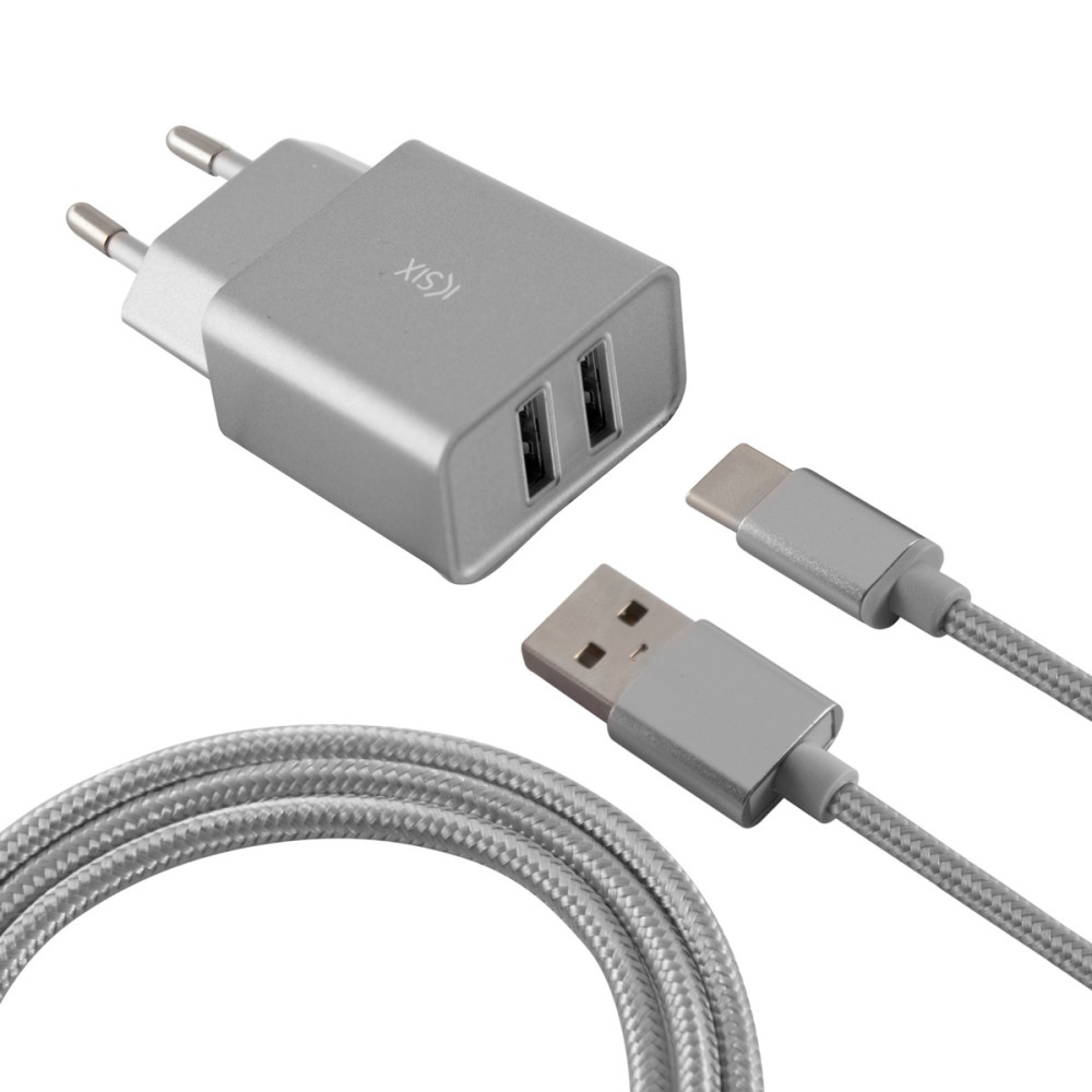 Chargeur Secteur KSix 2 USB / USB Type C / Silver